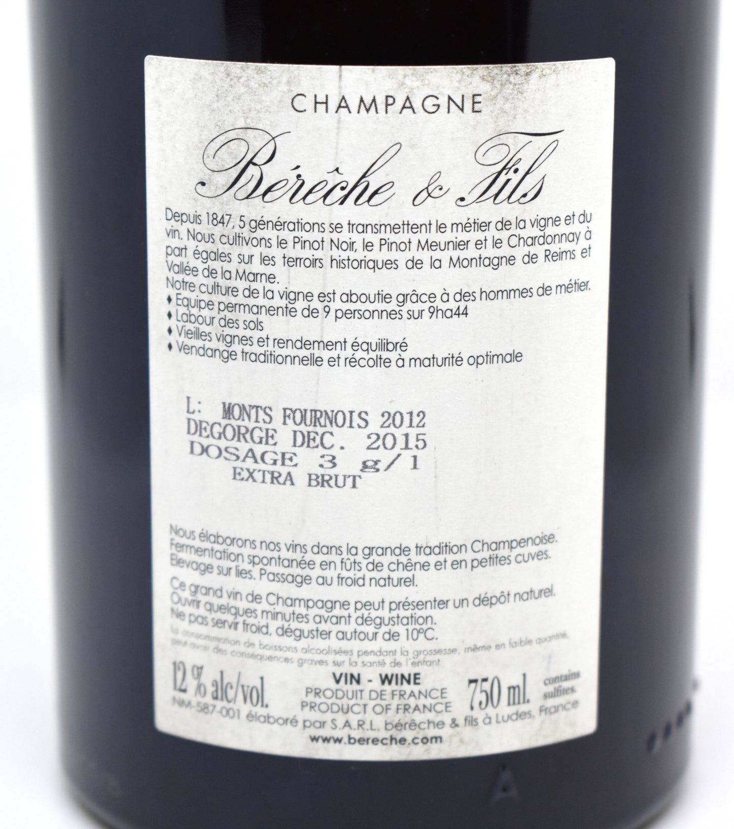 Bérêche et Fils "Les Monts Fournois" 2012 - Premier Cru Extra Brut Vintage