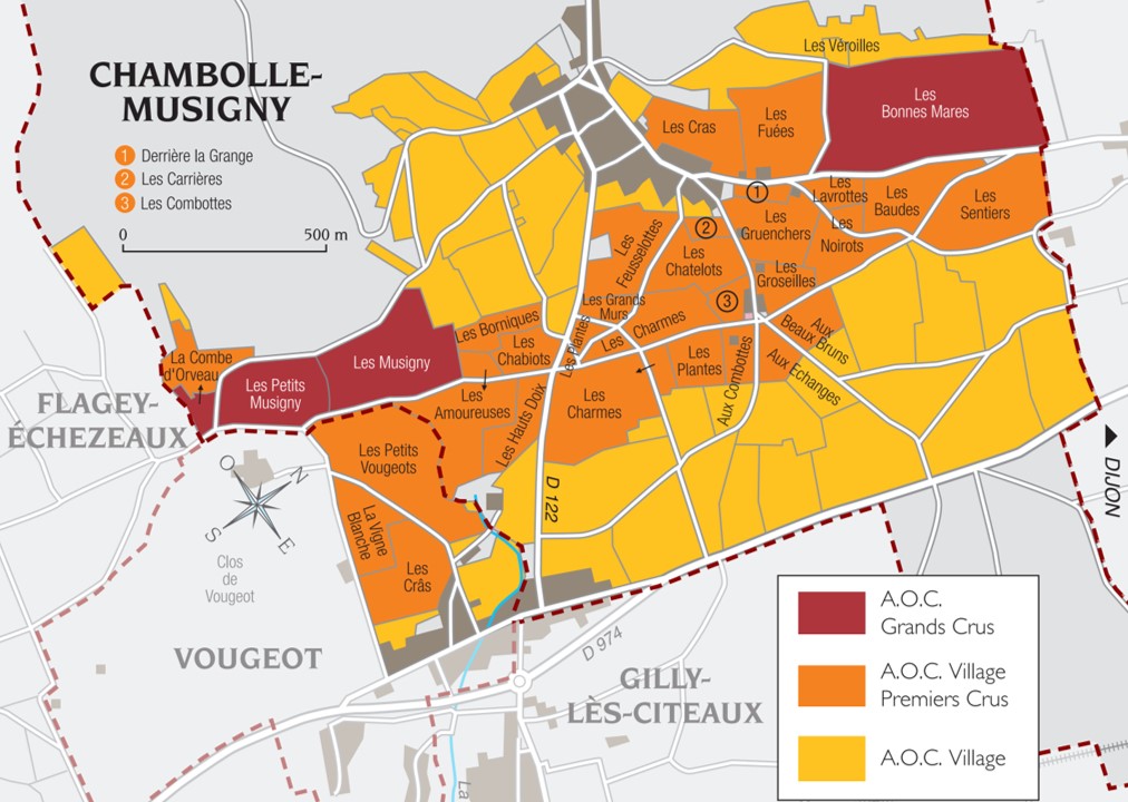 Carte vignoble chambolle musigny