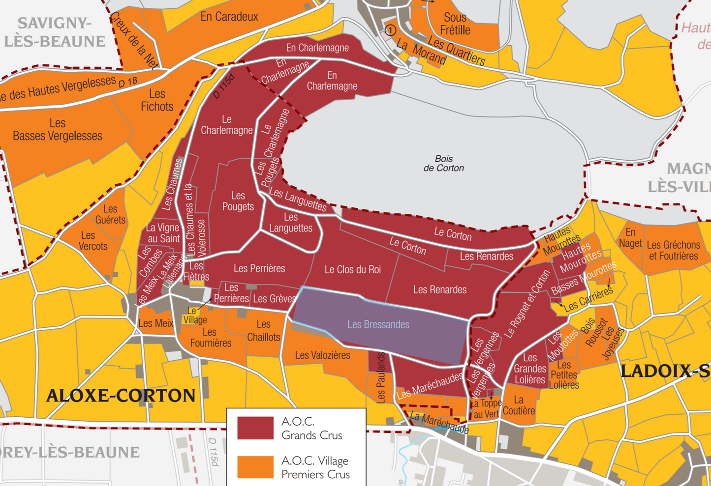 Carte appellation corton Bressandes