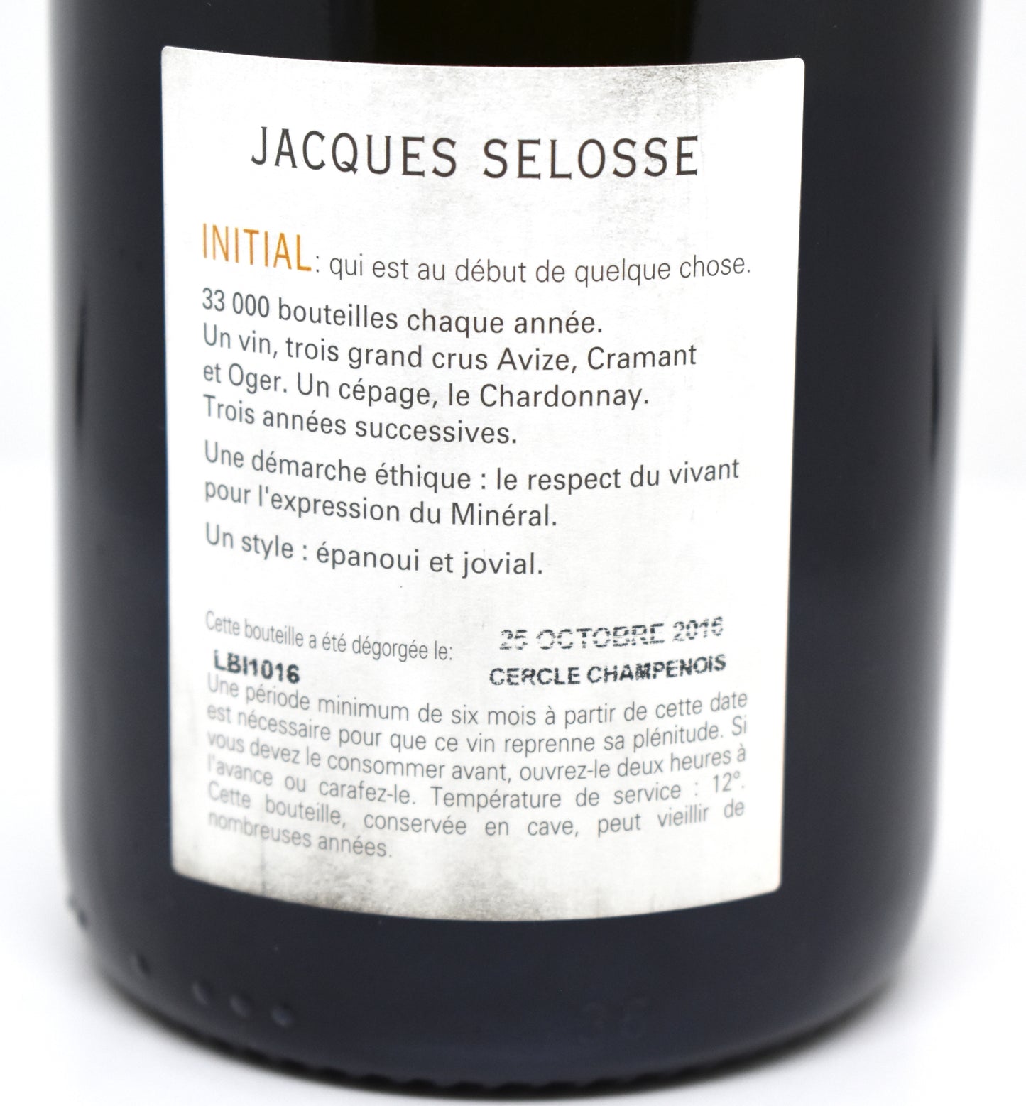 Jacques Selosse "Initial" - Champagne Blanc de Blancs (Deg Octobre 2016)