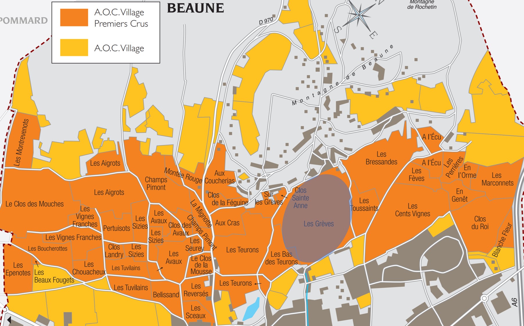 Beaune Greves Map